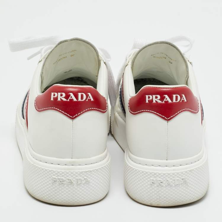 Pre Owned Prada White Leather Donna Lace Up Sneakers Size 37