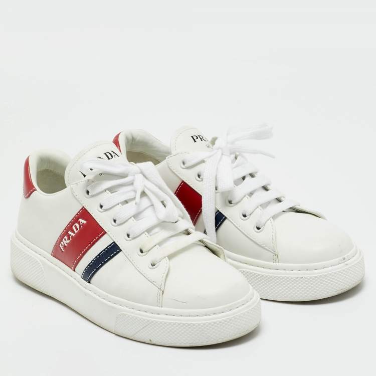 Pre Owned Prada White Leather Donna Lace Up Sneakers Size 37