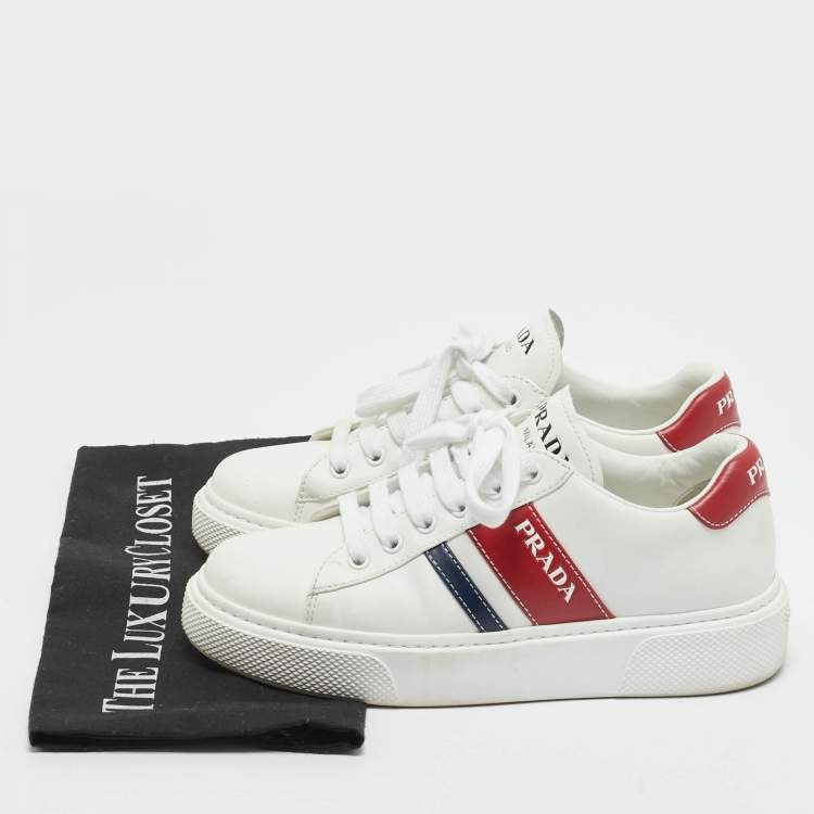 Pre Owned Prada White Leather Donna Lace Up Sneakers Size 37