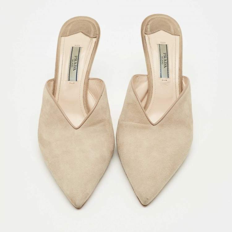 Pre Owned Prada Grey Suede Pointed Toe Mule Sandals Size 38