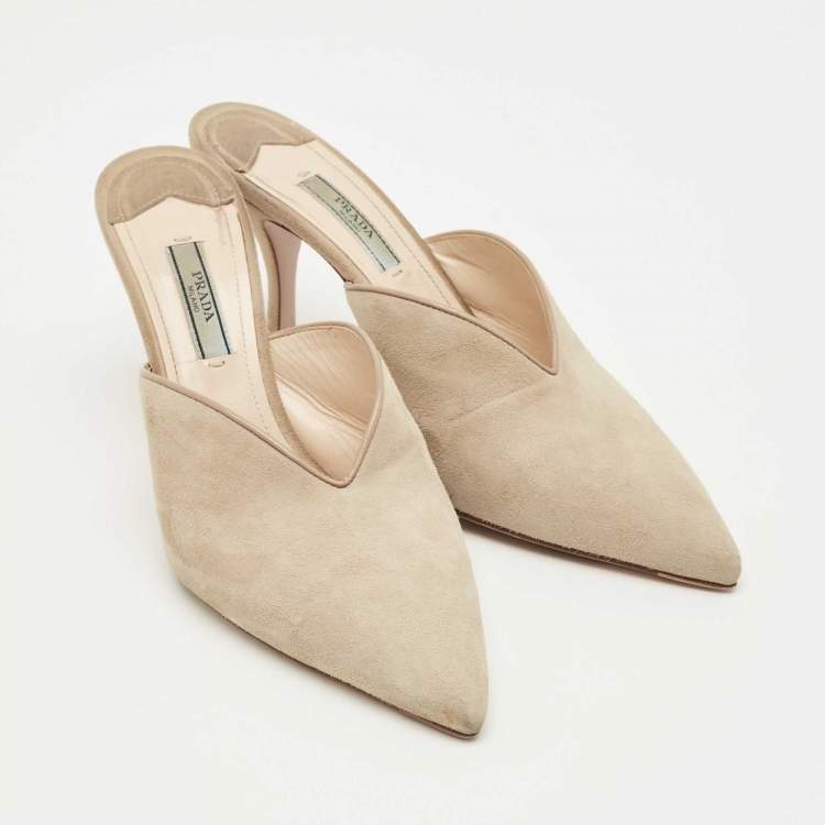 Pre Owned Prada Grey Suede Pointed Toe Mule Sandals Size 38
