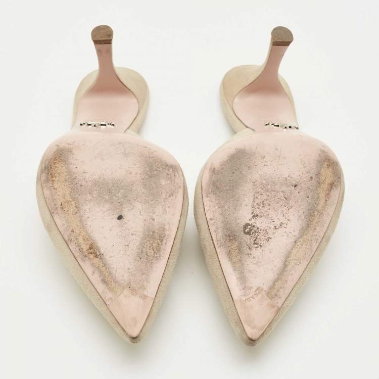 Pre Owned Prada Grey Suede Pointed Toe Mule Sandals Size 38