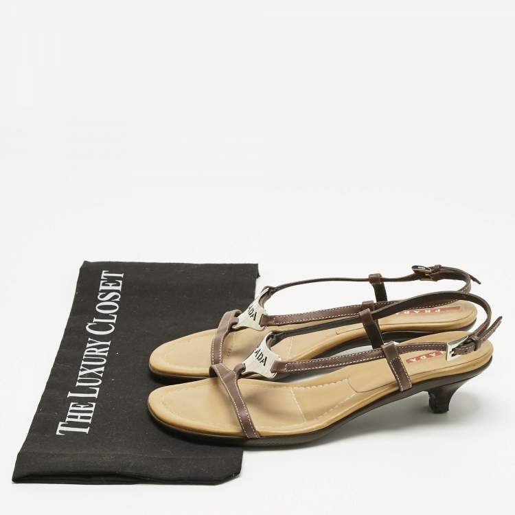 Pre Owned Prada Brown Leather Slingback Sandals Size 36.5