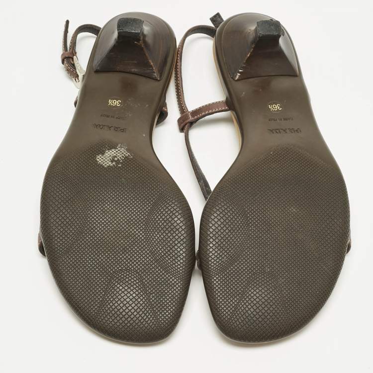 Pre Owned Prada Brown Leather Slingback Sandals Size 36.5