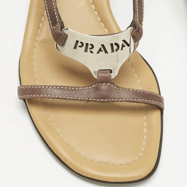 Pre Owned Prada Brown Leather Slingback Sandals Size 36.5