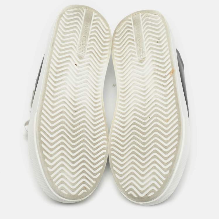 Pre Owned Prada Black/White Leather Platform Low Top Sneakers Size 39.5