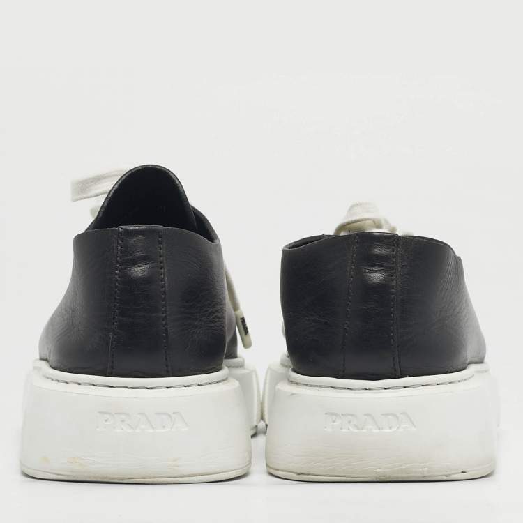 Pre Owned Prada Black/White Leather Platform Low Top Sneakers Size 39.5