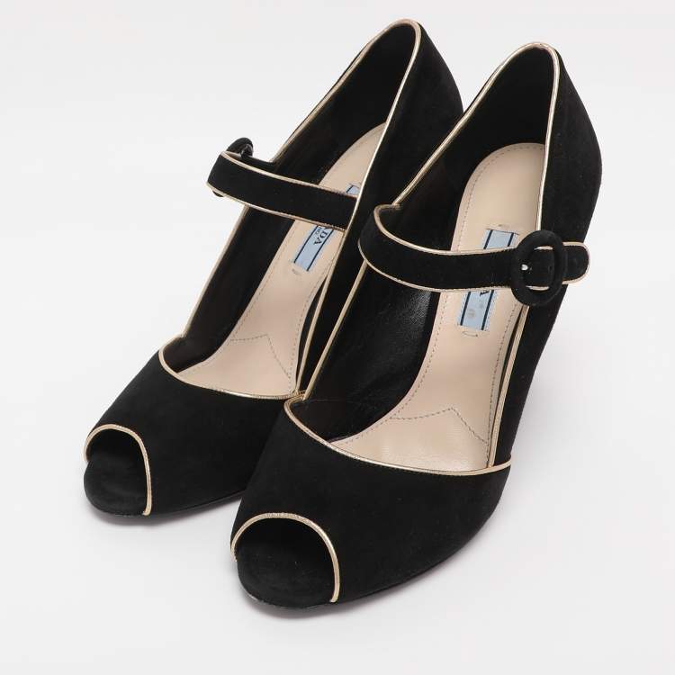 Pre Owned Prada Black Suede Mary Jane Pumps Size 38.5