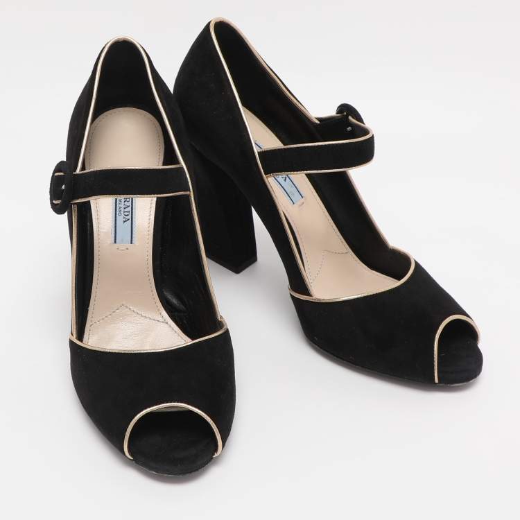 Pre Owned Prada Black Suede Mary Jane Pumps Size 38.5