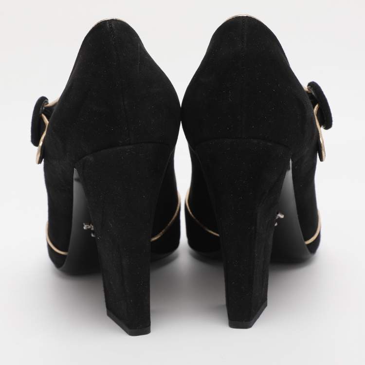 Pre Owned Prada Black Suede Mary Jane Pumps Size 38.5