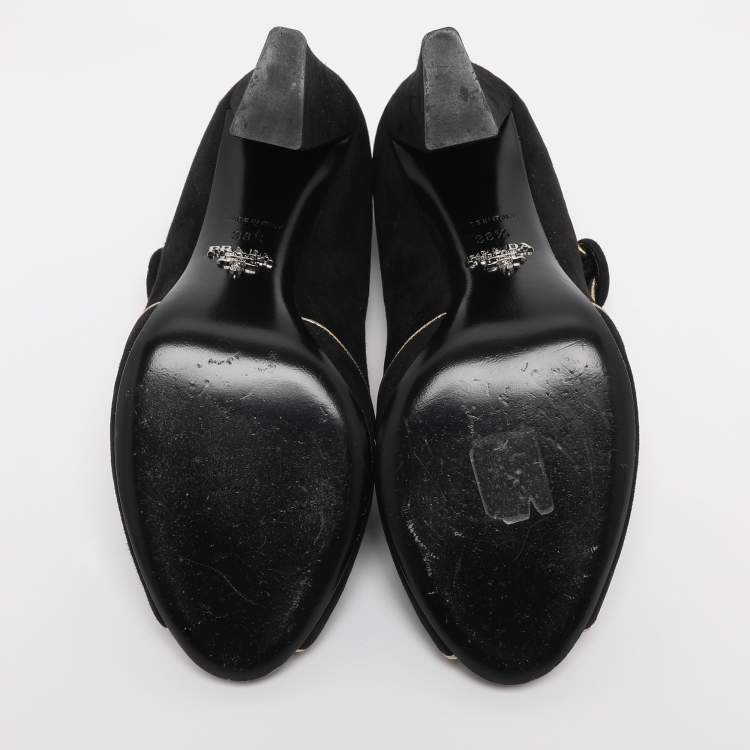 Pre Owned Prada Black Suede Mary Jane Pumps Size 38.5