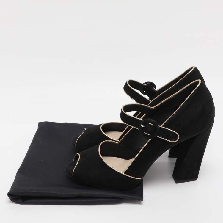 Pre Owned Prada Black Suede Mary Jane Pumps Size 38.5