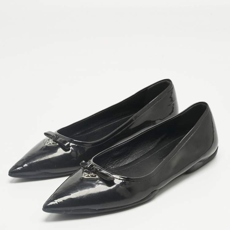 Pre Owned Prada Black Patent Leather Bow Ballet Flat Size 39