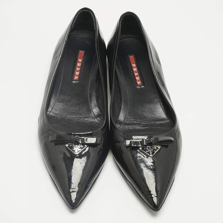 Pre Owned Prada Black Patent Leather Bow Ballet Flat Size 39