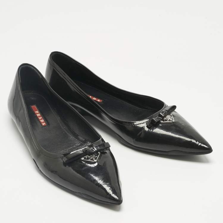 Pre Owned Prada Black Patent Leather Bow Ballet Flat Size 39