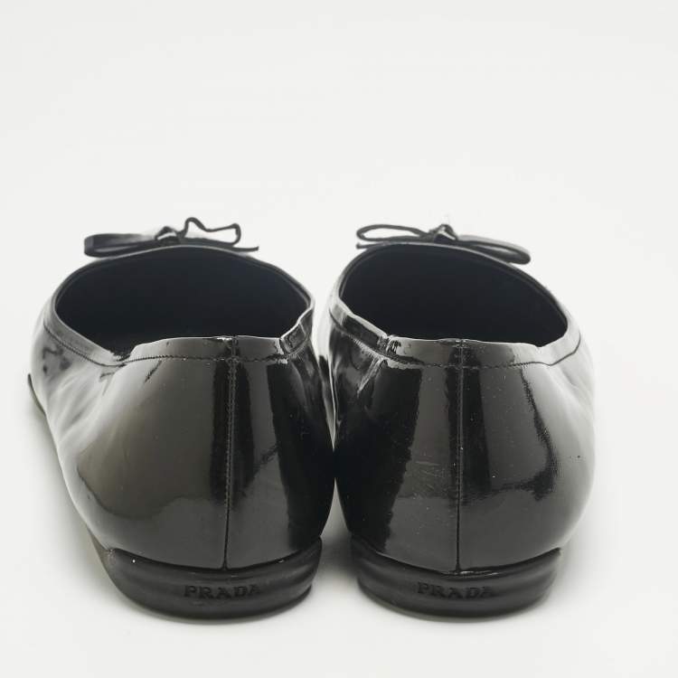 Pre Owned Prada Black Patent Leather Bow Ballet Flat Size 39