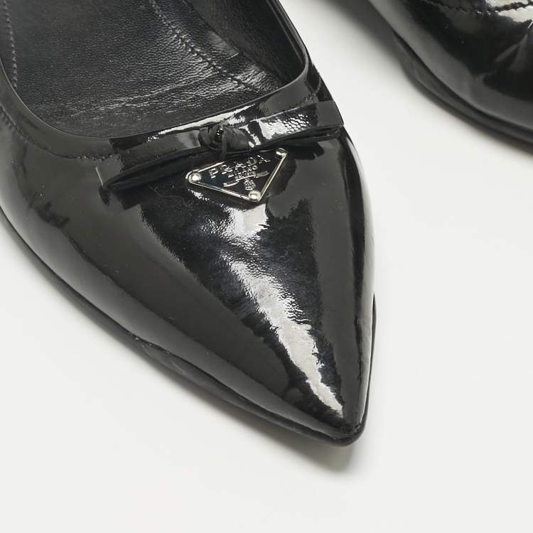 Pre Owned Prada Black Patent Leather Bow Ballet Flat Size 39