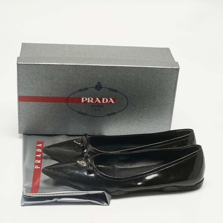 Pre Owned Prada Black Patent Leather Bow Ballet Flat Size 39