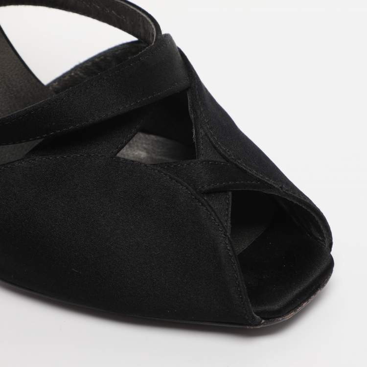 Pre Owned Prada Black Satin Ankle Strap Sandals Size 38