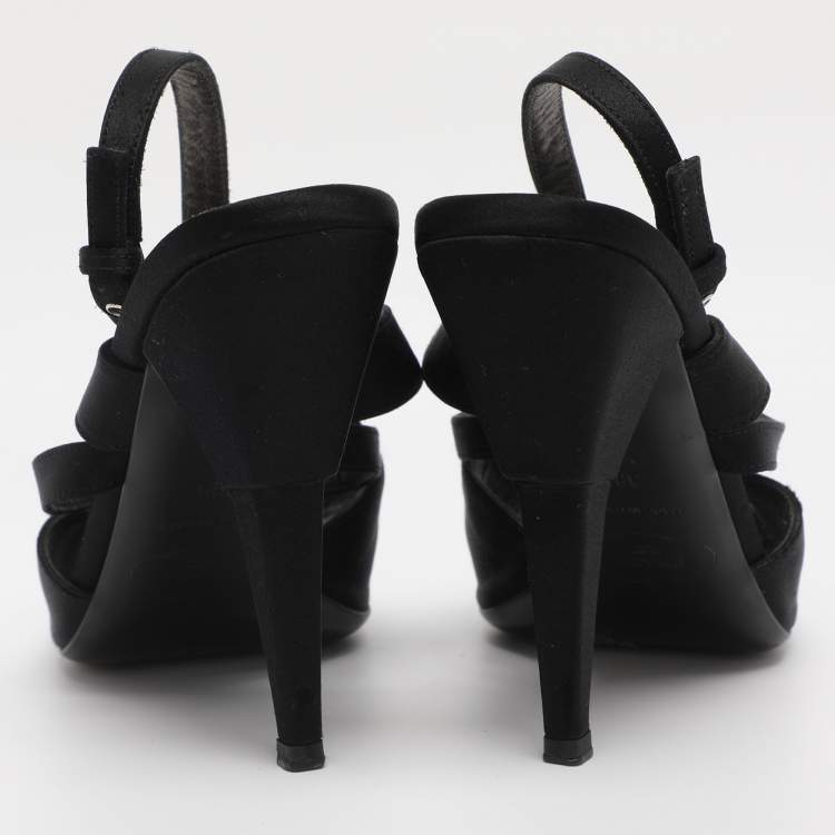 Pre Owned Prada Black Satin Ankle Strap Sandals Size 38