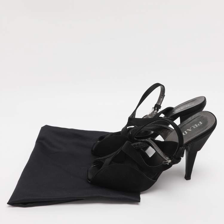 Pre Owned Prada Black Satin Ankle Strap Sandals Size 38