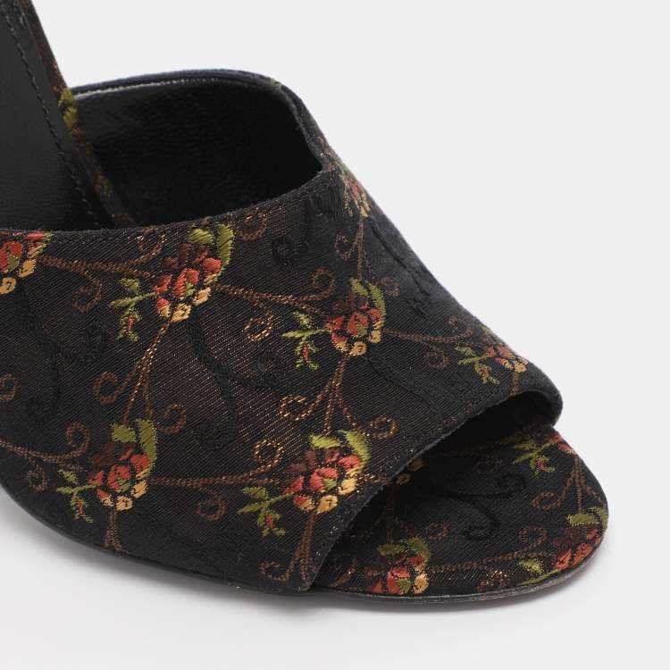 Pre Owned Prada Metallic Floral Embroidered Jacquard Slide Sandals Size 38