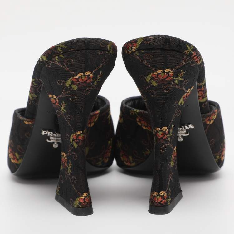 Pre Owned Prada Metallic Floral Embroidered Jacquard Slide Sandals Size 38