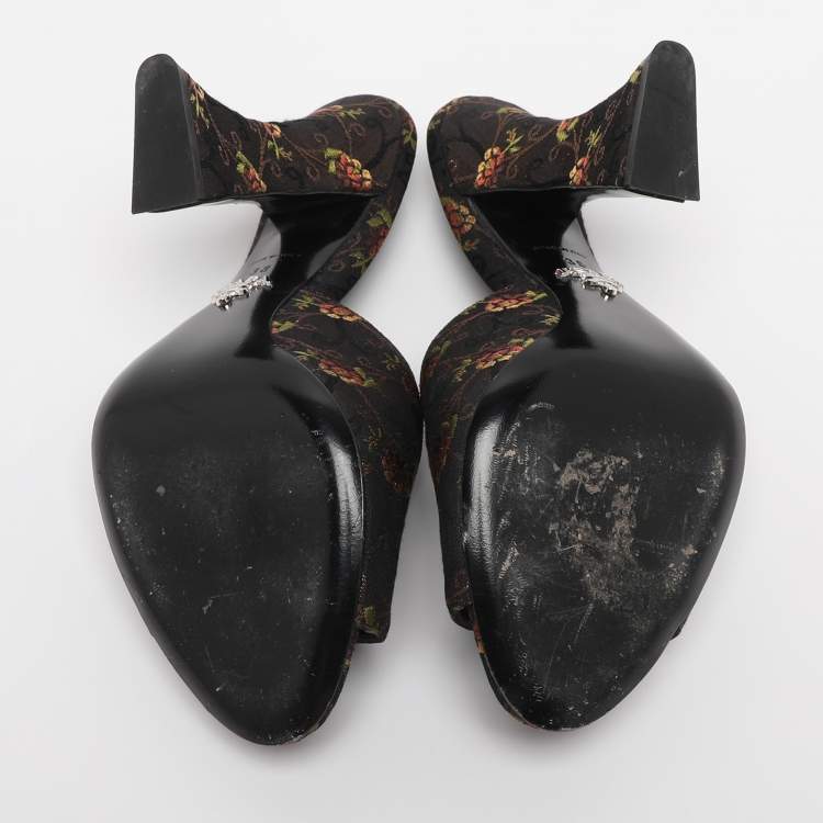 Pre Owned Prada Metallic Floral Embroidered Jacquard Slide Sandals Size 38