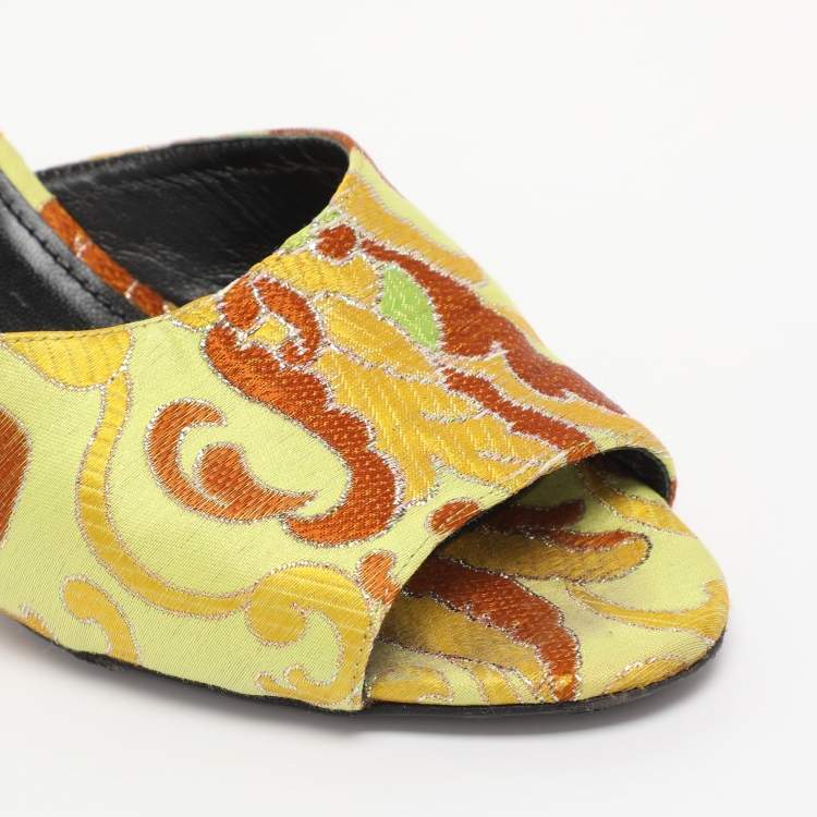 Pre Owned Prada Multicolor Paisley Embroidered Jacquard Slide Sandals Size 38.5