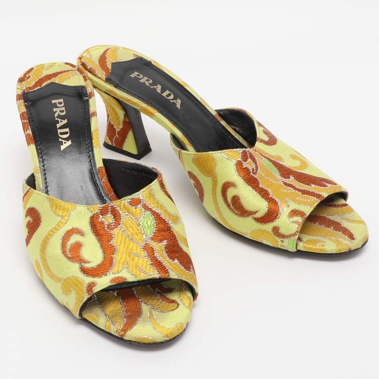 Pre Owned Prada Multicolor Paisley Embroidered Jacquard Slide Sandals Size 38.5