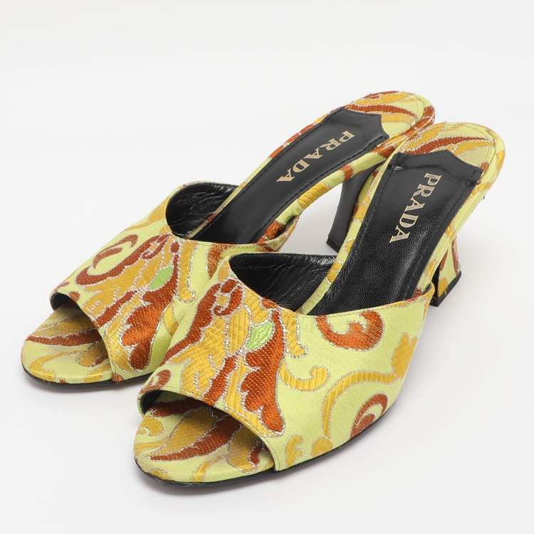 Pre Owned Prada Multicolor Paisley Embroidered Jacquard Slide Sandals Size 38.5