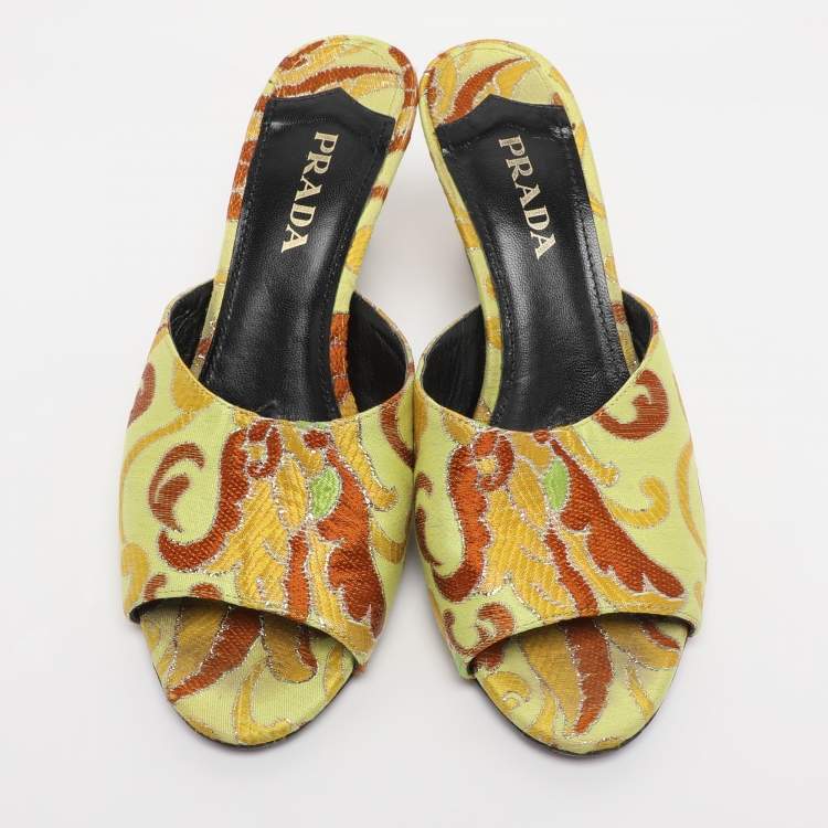 Pre Owned Prada Multicolor Paisley Embroidered Jacquard Slide Sandals Size 38.5