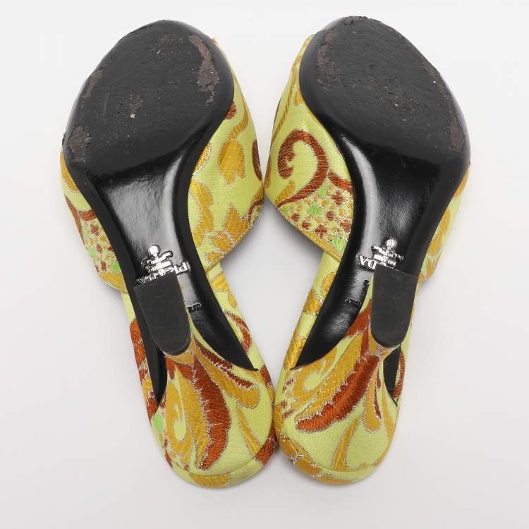 Pre Owned Prada Multicolor Paisley Embroidered Jacquard Slide Sandals Size 38.5