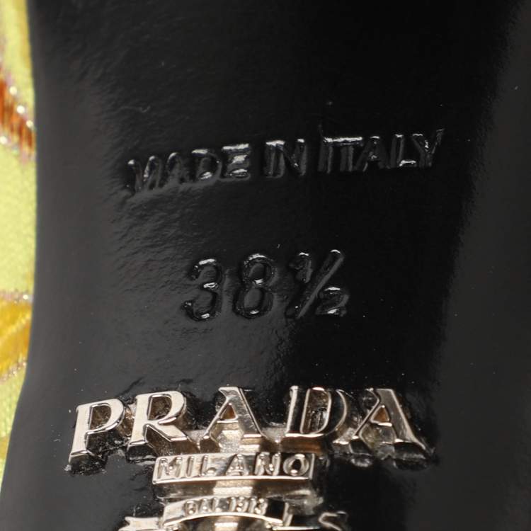 Pre Owned Prada Multicolor Paisley Embroidered Jacquard Slide Sandals Size 38.5