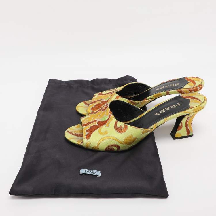 Pre Owned Prada Multicolor Paisley Embroidered Jacquard Slide Sandals Size 38.5