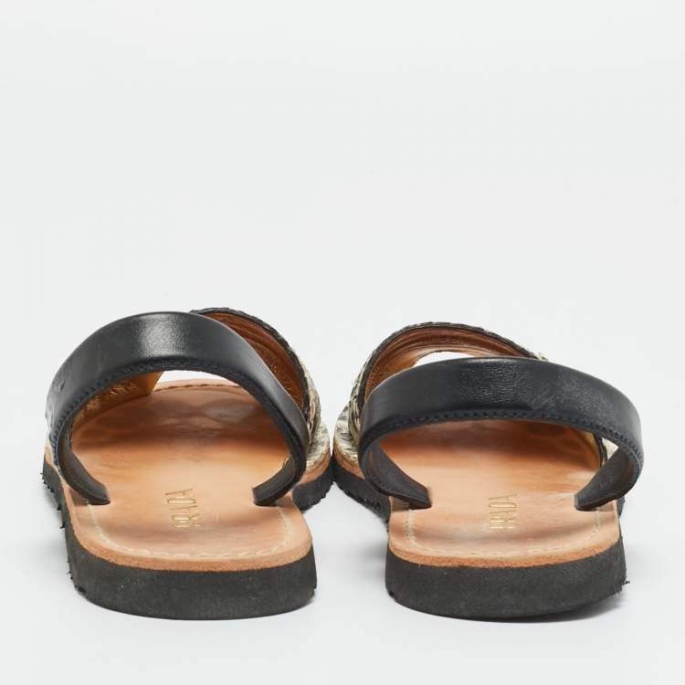 Pre Owned Prada Grey Python and Leather Flat Slingback Sandals Size 39.5