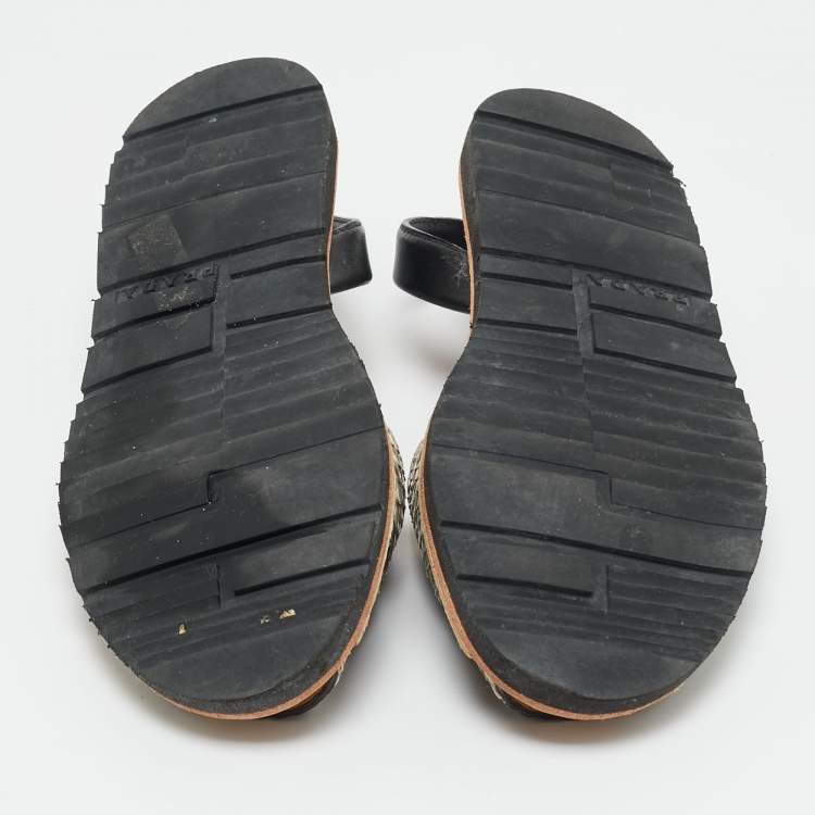 Pre Owned Prada Grey Python and Leather Flat Slingback Sandals Size 39.5