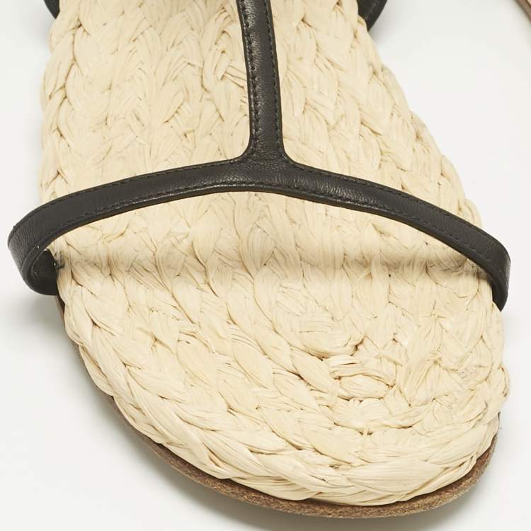 Pre Owned Prada Black Leather Ankle Strap Espadrille Sandals Size 41