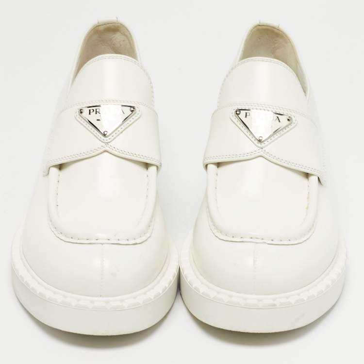 Pre Owned Prada White Leather Monolith Loafers Size 40