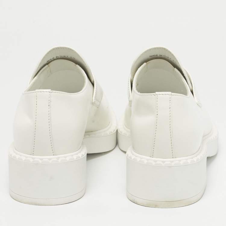 Pre Owned Prada White Leather Monolith Loafers Size 40
