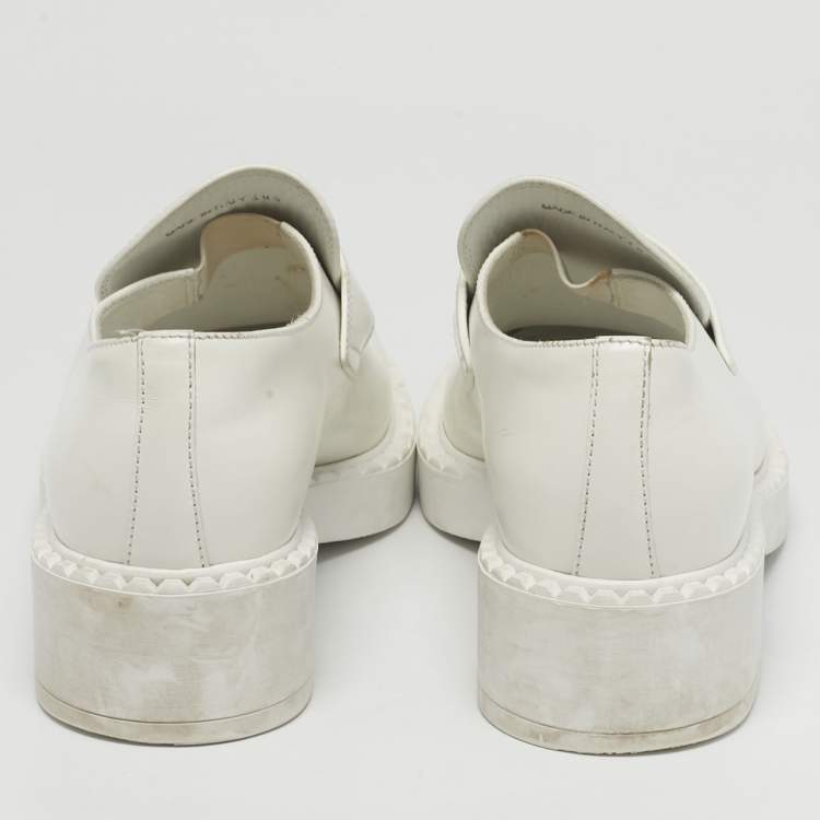 Pre Owned Prada White Leather Slip On Loafers Size 38.5