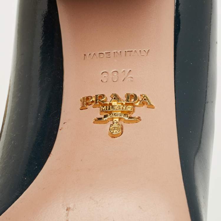 Pre Owned Prada Teal Green Patent Leather Buckle Crystal Pumps Size 38.5