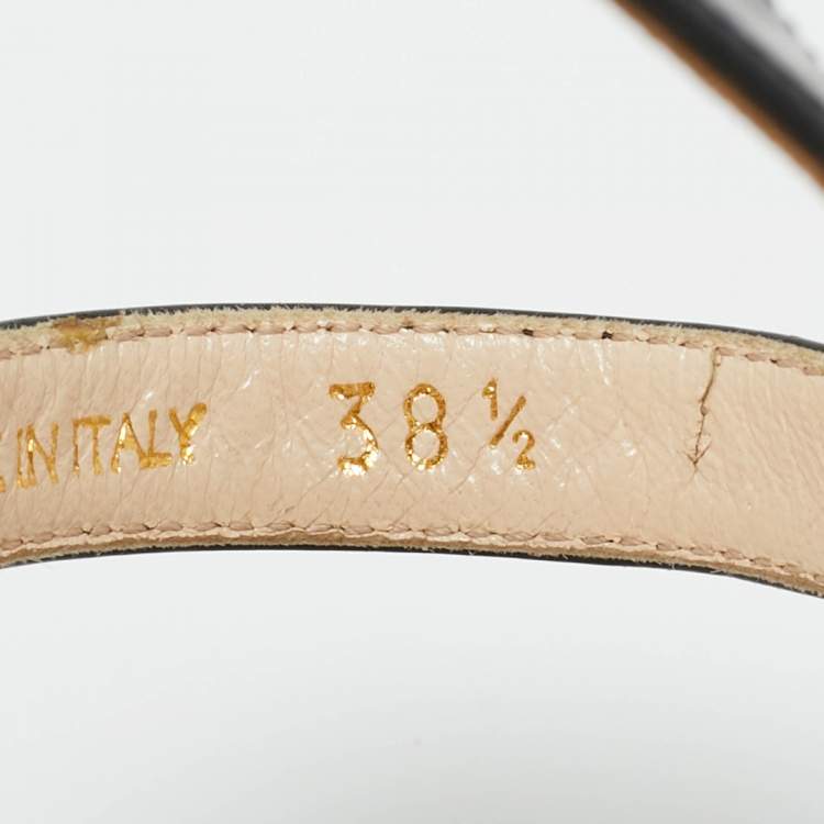 Pre Owned Prada Black/Silver Patent Leather Wedge Slingback Sandals Size 38.5