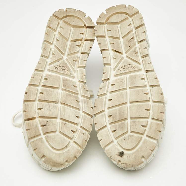 Pre Owned Prada White Nylon Double Wheel Low Top Sneakers Size 37.5