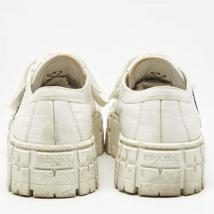 Pre Owned Prada White Nylon Double Wheel Low Top Sneakers Size 37.5