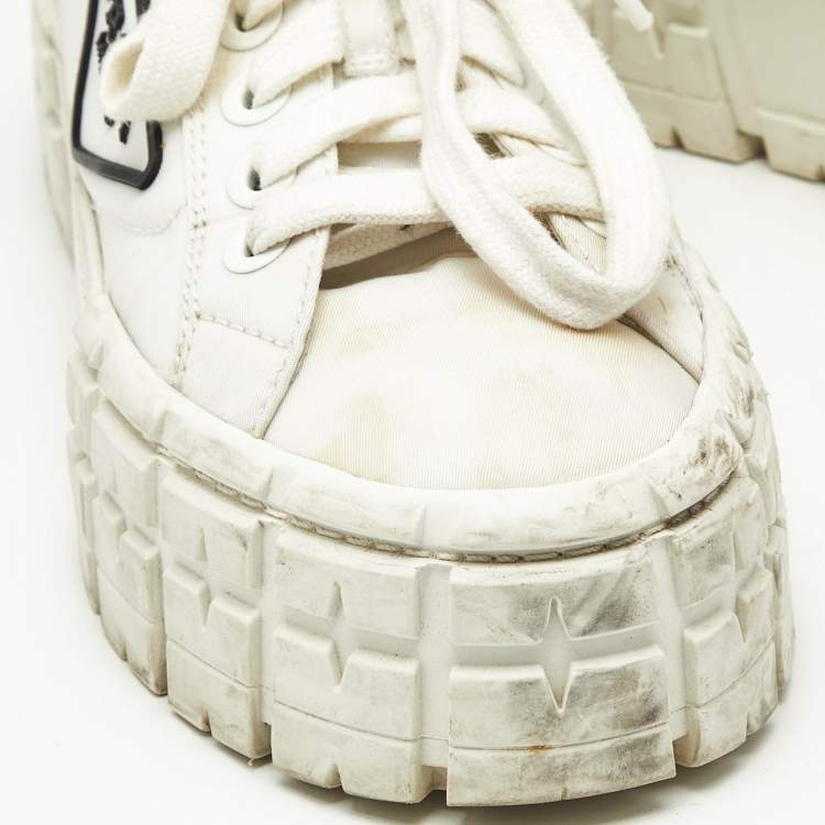 Pre Owned Prada White Nylon Double Wheel Low Top Sneakers Size 37.5