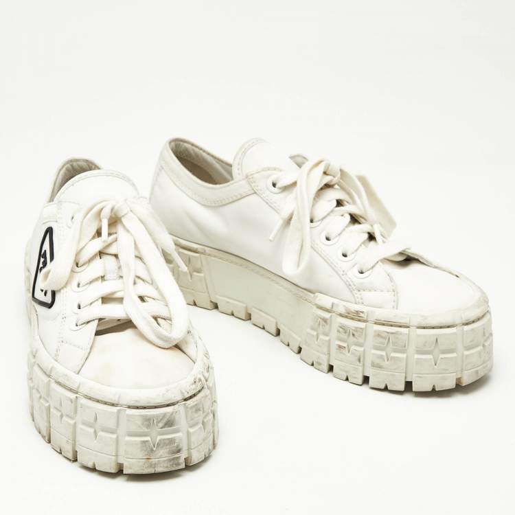 Pre Owned Prada White Nylon Double Wheel Low Top Sneakers Size 37.5