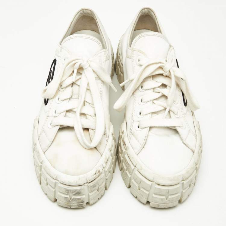Pre Owned Prada White Nylon Double Wheel Low Top Sneakers Size 37.5