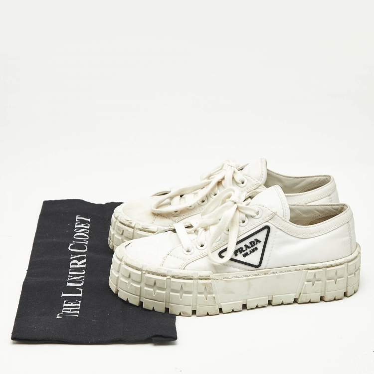 Pre Owned Prada White Nylon Double Wheel Low Top Sneakers Size 37.5