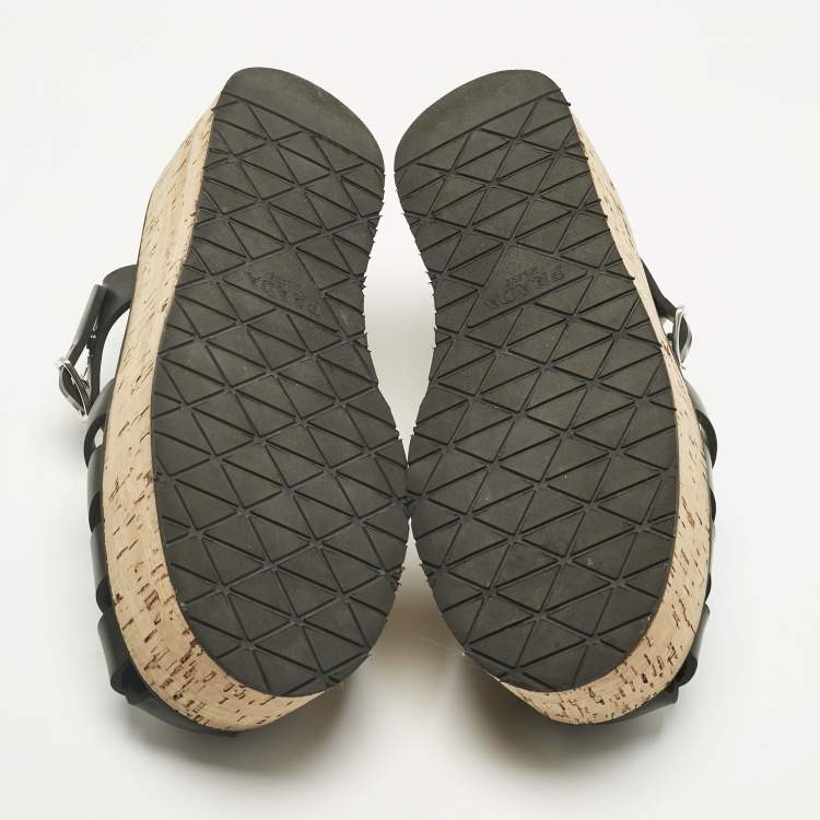 Pre Owned Prada Black Rubber Monolith Platform Cork Sandals Size 41